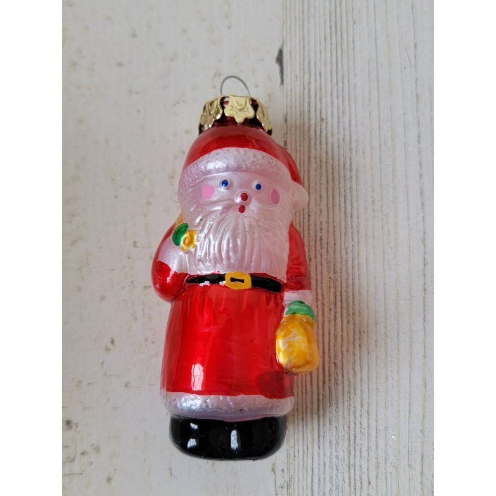 Santa Claus gift sack blown glass ornament‎ Xmas decor